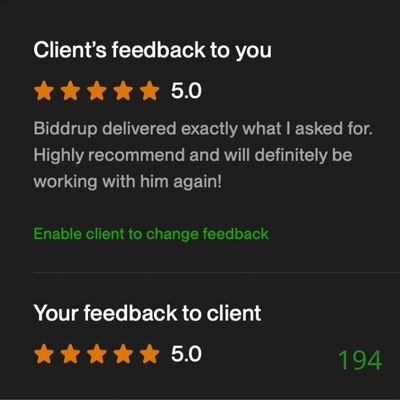 194 Biddrup Mallick Upwork Project Feedback