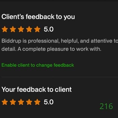 216 Biddrup Mallick Upwork Project Feedback