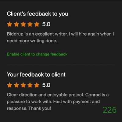 226 Biddrup Mallick Upwork Project Feedback