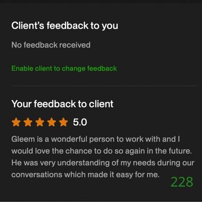 228 Biddrup Mallick Upwork Project Feedback