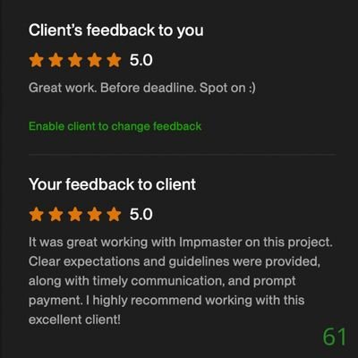 61 Biddrup Mallick Upwork Project Feedback