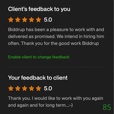 85 Biddrup Mallick Upwork Project Feedback